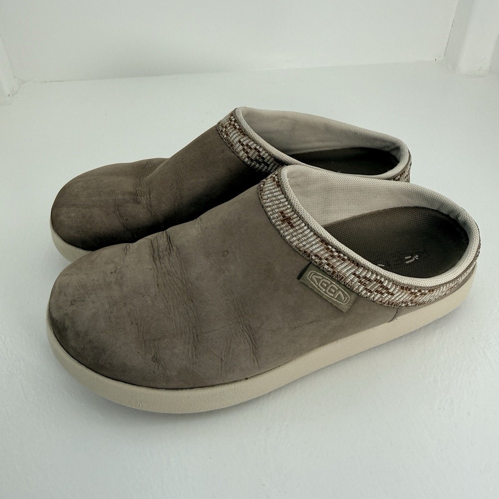 KEEN Elle Mule Suede Clogs Women's Size 7.5 Khaki Boho Tribal Woven Slip On